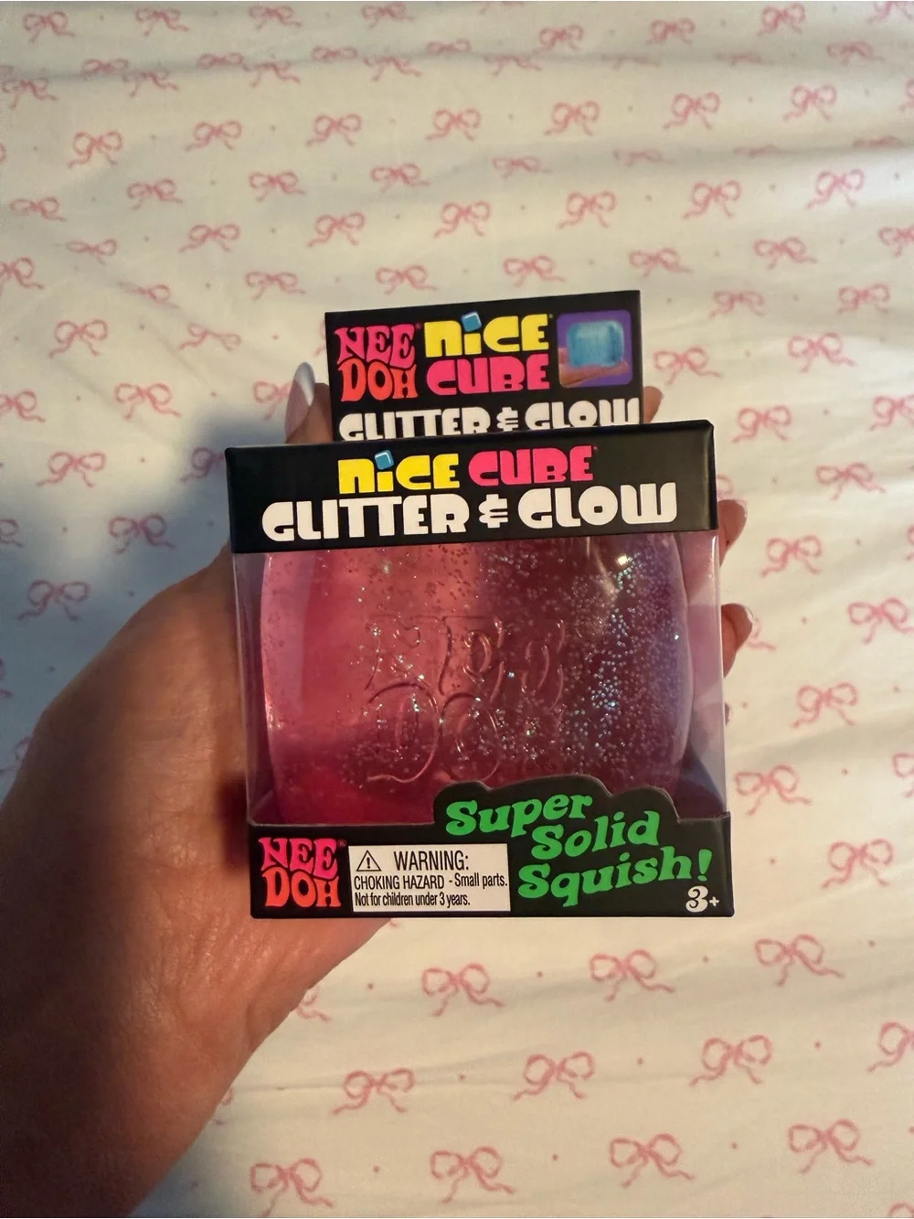 NeeDoh Nice Cube Glitter & Glow Super Solid Squish - Pink